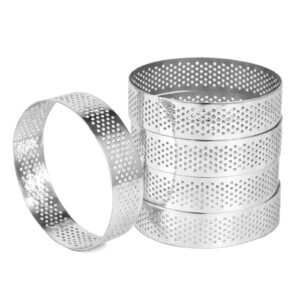 katisun 5 pack 3.15 inch round tart rings stainless steel tart pastry rings with hole cake mold ring for baking perforated circle tartlet 3 inch