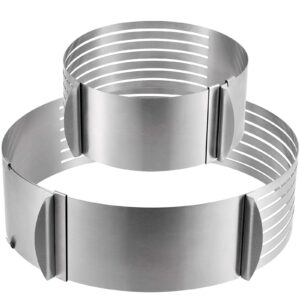 kohand 2 pack cake slicer, stainless steel cake cutter leveler 7-layer 6-8 inch / 9-12 inch adjustable cake ring molds for baking, cutting and slicing cakes - silver