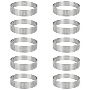 uyauld stainless steel tart ring, 9cm heat-resistant perforated cake mousse ring, french pastry baking mold round shape (10 round 3.5 inch)