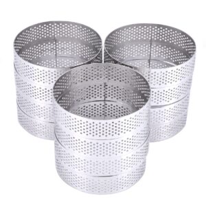 Bzocio 12 Pack Stainless Steel Tart Rings 3 in,Perforated Fruit Pie Quiches Cake Mousse Ring,Cake Ring Mold,Round Cake Baking Tools,Kitchen Baking Mould,Cake Rings for Baking 8cm.