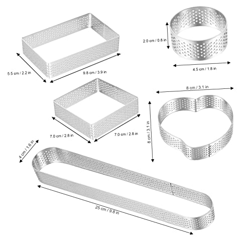 BESTOYARD 5 Pcs pastry mold Rings square cake ring tart baking pan perforated molds round tart ring fruitcakes Pastry Ring dessert molds corn cake perforation 304 stainless steel to rotate