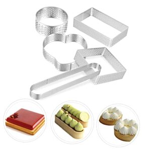 BESTOYARD 5 Pcs pastry mold Rings square cake ring tart baking pan perforated molds round tart ring fruitcakes Pastry Ring dessert molds corn cake perforation 304 stainless steel to rotate