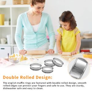 GATOOLER 6 Pieces 4 inch English Muffin Rings Stainless Steel Crumpet Rings Double Rolled Tart Ring Round Muffin Pastry Mousse Cake Baking Rings Heat-Resistant Tart Molds