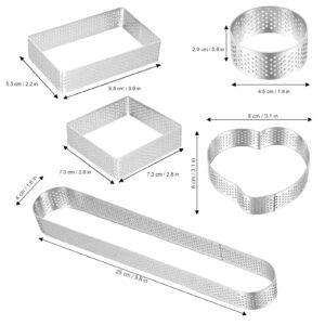 Baking Tart Rings Stainless Steel Perforated Tart Ring Muffin Rings, Mousse Baking Ring Cake Rings Dessert Rings Pastry Ring for French Tarte（5 Different Shape）