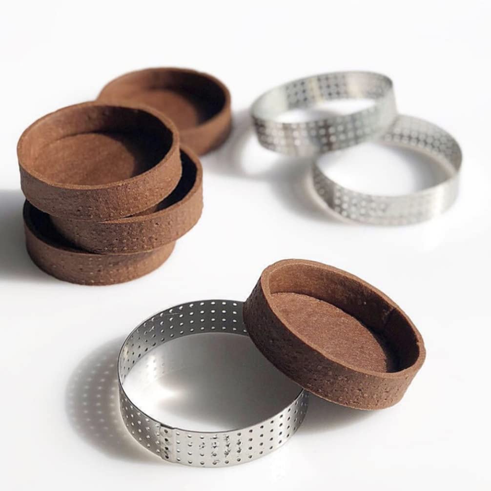 Hemoton Tart Pans 4Pcs Tart Rings, (3in+ 3.5in) Perforated Tart Rings for Baking, Stainless Steel Nonstick Round Cake Ring, Metal Pastry Mold Baking Rings