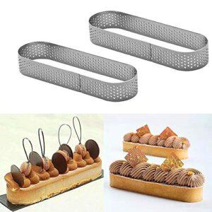 idlespace 2pcs diy stainless steel tart ring french perforated dessert cutter mousse cake mold circle mould perforated for pastry cake mousse pancake(oval)