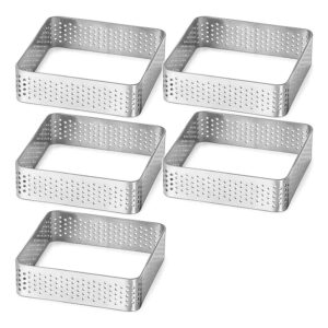 trjgtas perforated tart ring stainless steel tartlet molds square shape mould cake baking tool, 5 pack