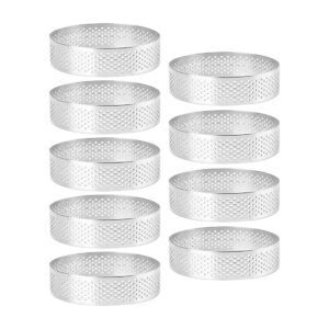 lazycloud 9 pack round tart ring, mousse rings, stainless steel heat-resistant perforated mousse rings, metal round ring mold