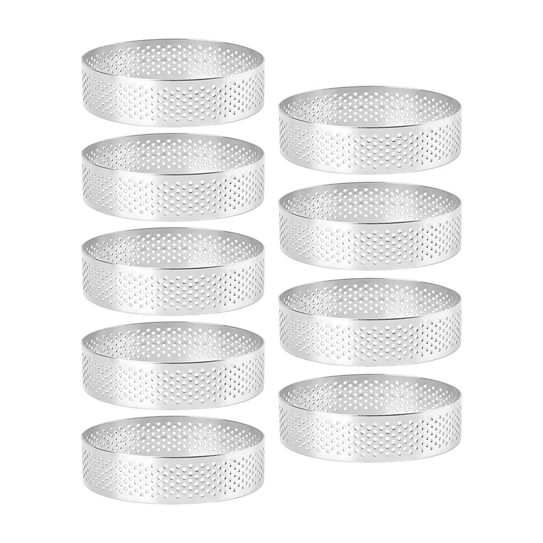 Lazycloud 9 Pack Round Tart Ring, Mousse Rings, Stainless Steel Heat-Resistant Perforated Mousse Rings, Metal Round Ring Mold