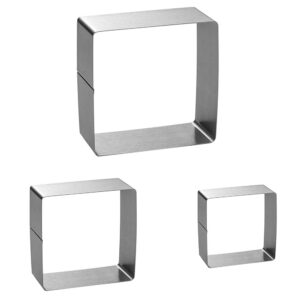 KUAXIE Square Cake Mold Ring Set-4/6/8 Inch Stainless Steel Square Cutter Pancake Mold(3pcs/Set,Silver)