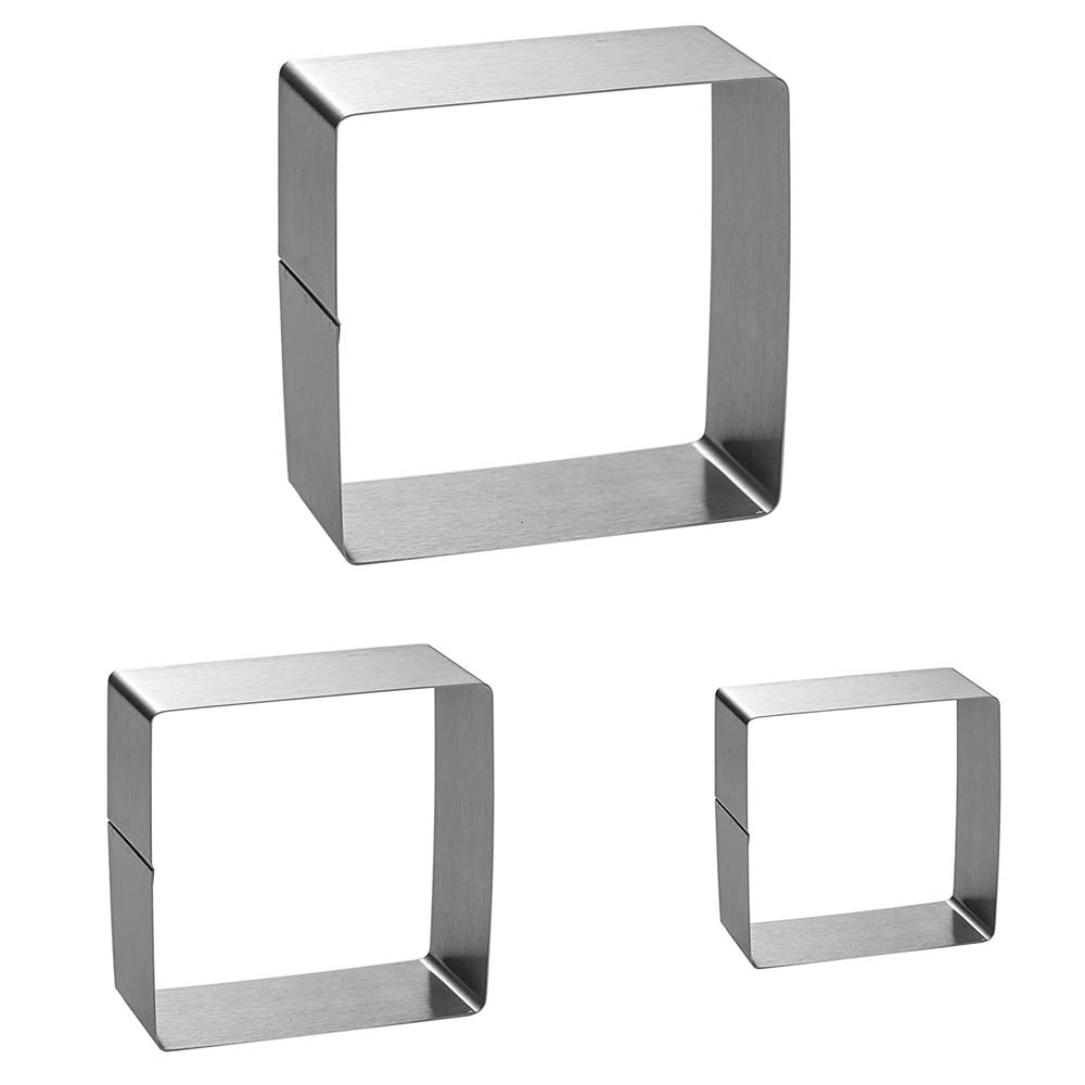 KUAXIE Square Cake Mold Ring Set-4/6/8 Inch Stainless Steel Square Cutter Pancake Mold(3pcs/Set,Silver)