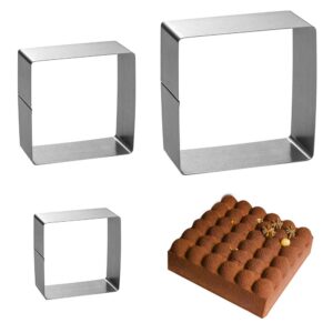 KUAXIE Square Cake Mold Ring Set-4/6/8 Inch Stainless Steel Square Cutter Pancake Mold(3pcs/Set,Silver)