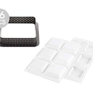 Silikomart "Kit Tarte Ring Square 80x80 Silicone Mold with 6 Cavities, Each 2.63 Inch x 2.63 Inch x 0.59 Inch High, Plus 6 Heat-Resistant Perforated Plastic Square Cutting Rings