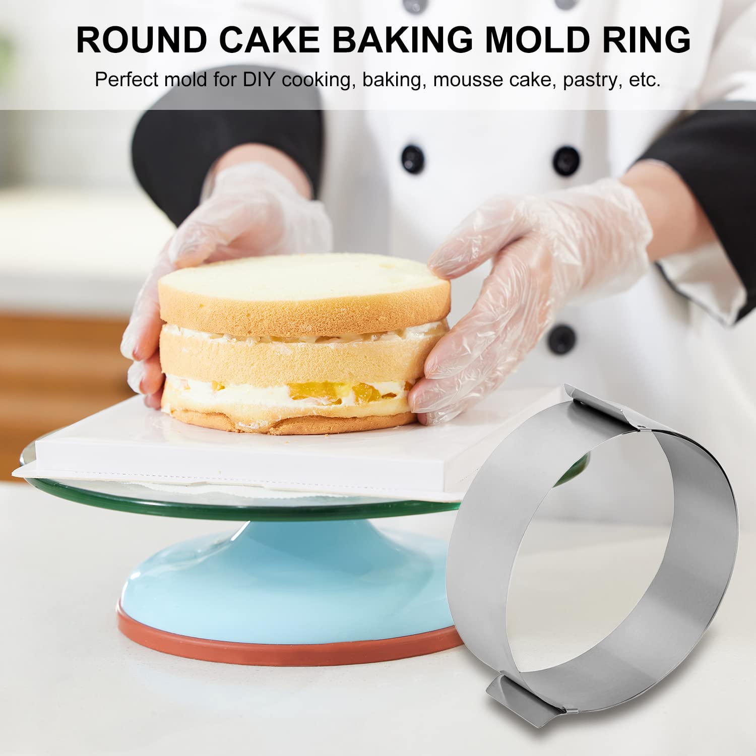 Stainless Steel Cake Mold Round Cake Ring Cookie Cutter, 6-12 Inches Adjustable Sheet Pan Extender for Baking Mold Pastry Tool Cake & Pastry Rings