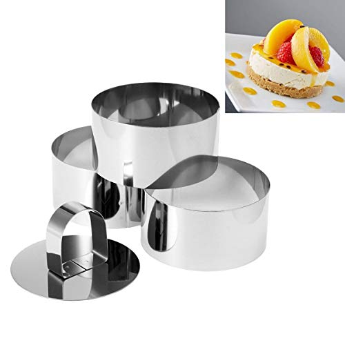 SGerste Stainless Steel DIY Cake Mould Food Cooking Pusher & Round Rings Baking Tools 4Pcs