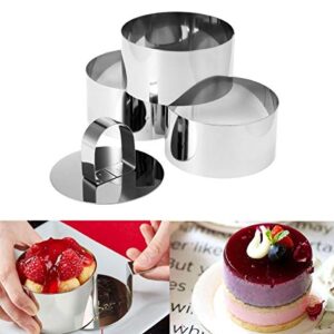 SGerste Stainless Steel DIY Cake Mould Food Cooking Pusher & Round Rings Baking Tools 4Pcs