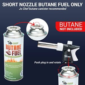 Jo Chef Pro Butane Torch Lighter - Refillable Butane Torch Head, Small Butane Torch with Safety Lock & Adjustable Flame - Culinary Blow Torch, Creme Brulee Torch, Baking, BBQ