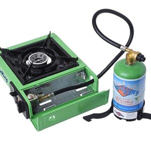 Flame King YSNVT-505 Dual Fuel Butane & Propane Gas Camping Stove with Single Burner, Portable and Great for Outdoor Cooking, Backpacking