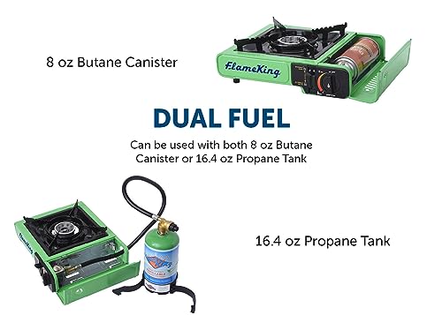 Flame King YSNVT-505 Dual Fuel Butane & Propane Gas Camping Stove with Single Burner, Portable and Great for Outdoor Cooking, Backpacking