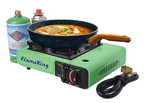 Flame King YSNVT-505 Dual Fuel Butane & Propane Gas Camping Stove with Single Burner, Portable and Great for Outdoor Cooking, Backpacking