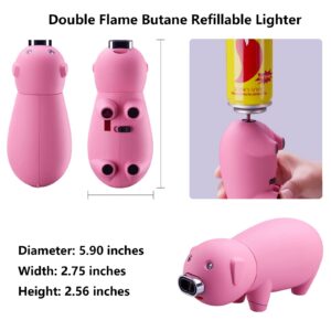 Jnfire Torch Lighter Butane Refillable, Windproof Large Pig Double Jet Flame Adjustable for Cooking Creme Brulee, BBQ and Desserts Baking Outdoor Camping Hiking (Butane Not Included)