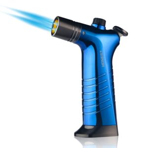 honest kitchen torch blow torch refillable butane torch for cooking food baking bbq dabs cocktail smoke hookah coal & more (blue two flame)