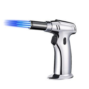 butane torch, ibforty 3 flames inflatable cooking torch kitchen lighter, strong three flames with safety lock adjustable and locking flame (no butane gas)(silver)