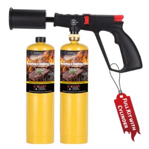 kookcook cooking grill torch kit with 2x14.1oz fuel gas cylinder sous vide blowtorch mapp map pro propane torch food kitchen grilling gun culinary bbq tool for searing outdoor camping charcoal starter