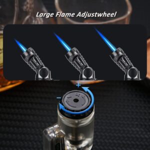 Lighter Rotatable Head Portable Torch Lighter Refillable Jet Flame Lighter Windproof Flexible with Visual Fuel Window BBQ Fireplace Camping Kitchen(Butane Gas Not Included) (Blue A)