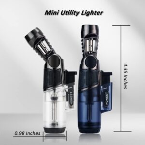 Lighter Rotatable Head Portable Torch Lighter Refillable Jet Flame Lighter Windproof Flexible with Visual Fuel Window BBQ Fireplace Camping Kitchen(Butane Gas Not Included) (Blue A)