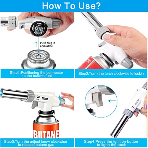 2 Pcs Butane Torch Head Master Torches Kitchen Blow Torch Chef Cooking Torches Lighter Adjustable Flame With Safety Lock Culinary Torch For Creme Brulee BBQ Butane Gas Not Included