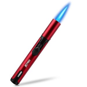 jetpro multipurpose windproof pen lighter butane refillable gas torch lighter adjustable jet flame for grill candle camping (butane gas not included) (red)