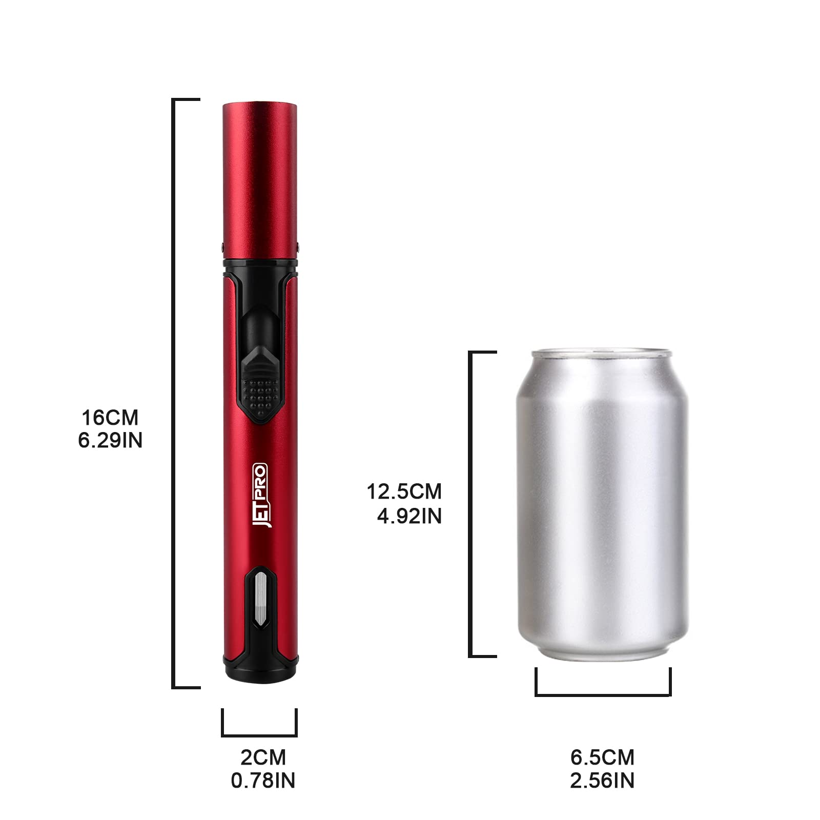 JETPRO Multipurpose Windproof Pen Lighter Butane Refillable Gas Torch Lighter Adjustable Jet Flame for Grill Candle Camping (Butane Gas Not Included) (Red)