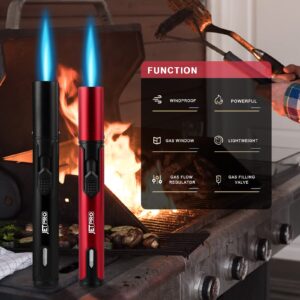 JETPRO Multipurpose Windproof Pen Lighter Butane Refillable Gas Torch Lighter Adjustable Jet Flame for Grill Candle Camping (Butane Gas Not Included) (Red)