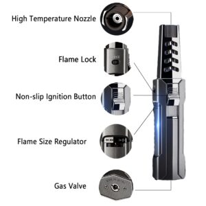 Butane Torch Lighter - Solar Beam Torch - Turbine Torcher - Jet Flame Torch Lighter - Windproof Adjustable Refillable Lighter for Candle Camping BBQ Kitchen, Mens Gifts (Without Gas) (Red)