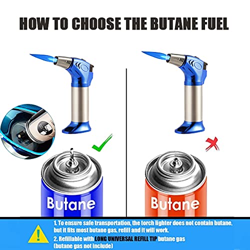 Blow Torch, Jet Lighter Butane Torch Chef Cooking Torch Lighter with Safety Lock and Adjustable Flame for Cooking, BBQ, Baking, Brulee, Creme, DIY Soldering & more(Butane Gas Not Included) (Khaki)