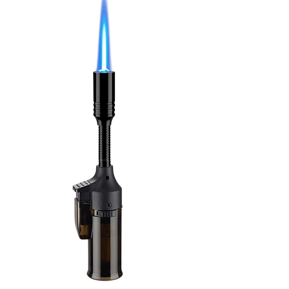 Torch Lighter 360° Rotation Adjustable Single Jet Flame, Flexible Refillable Lighter for Hob Stove Oven Fireplace Grills BBQ Outdoor (Butane No Included) (Black,One Size)