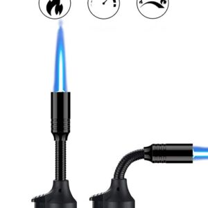 Torch Lighter 360° Rotation Adjustable Single Jet Flame, Flexible Refillable Lighter for Hob Stove Oven Fireplace Grills BBQ Outdoor (Butane No Included) (Black,One Size)