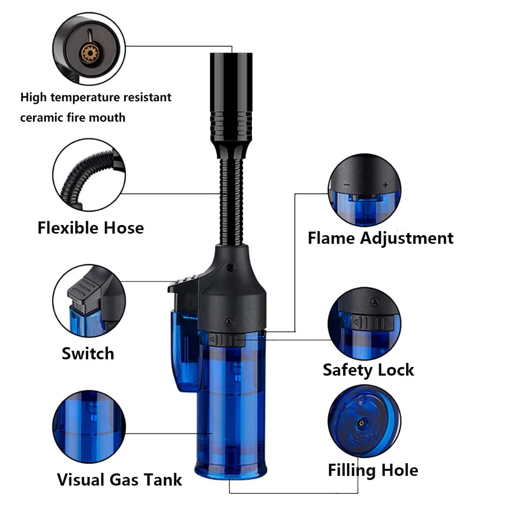Torch Lighter 360° Rotation Adjustable Single Jet Flame, Flexible Refillable Lighter for Hob Stove Oven Fireplace Grills BBQ Outdoor (Butane No Included) (Black,One Size)