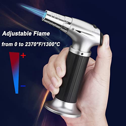 2 Pack Butane Torch Lighter,Refillable Blow Torch Kitchen Cooking Chef Torch Lighter with Safety Lock Adjustable Flame Torch Brulee Torch BBQ Baking Food Torch—Butane Gas Not Included (Silver, Red)