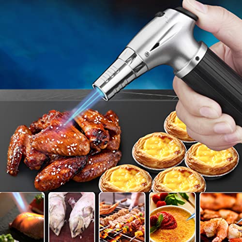 2 Pack Butane Torch Lighter,Refillable Blow Torch Kitchen Cooking Chef Torch Lighter with Safety Lock Adjustable Flame Torch Brulee Torch BBQ Baking Food Torch—Butane Gas Not Included (Silver, Red)