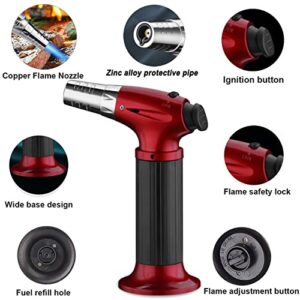 2 Pack Butane Torch Lighter,Refillable Blow Torch Kitchen Cooking Chef Torch Lighter with Safety Lock Adjustable Flame Torch Brulee Torch BBQ Baking Food Torch—Butane Gas Not Included (Silver, Red)