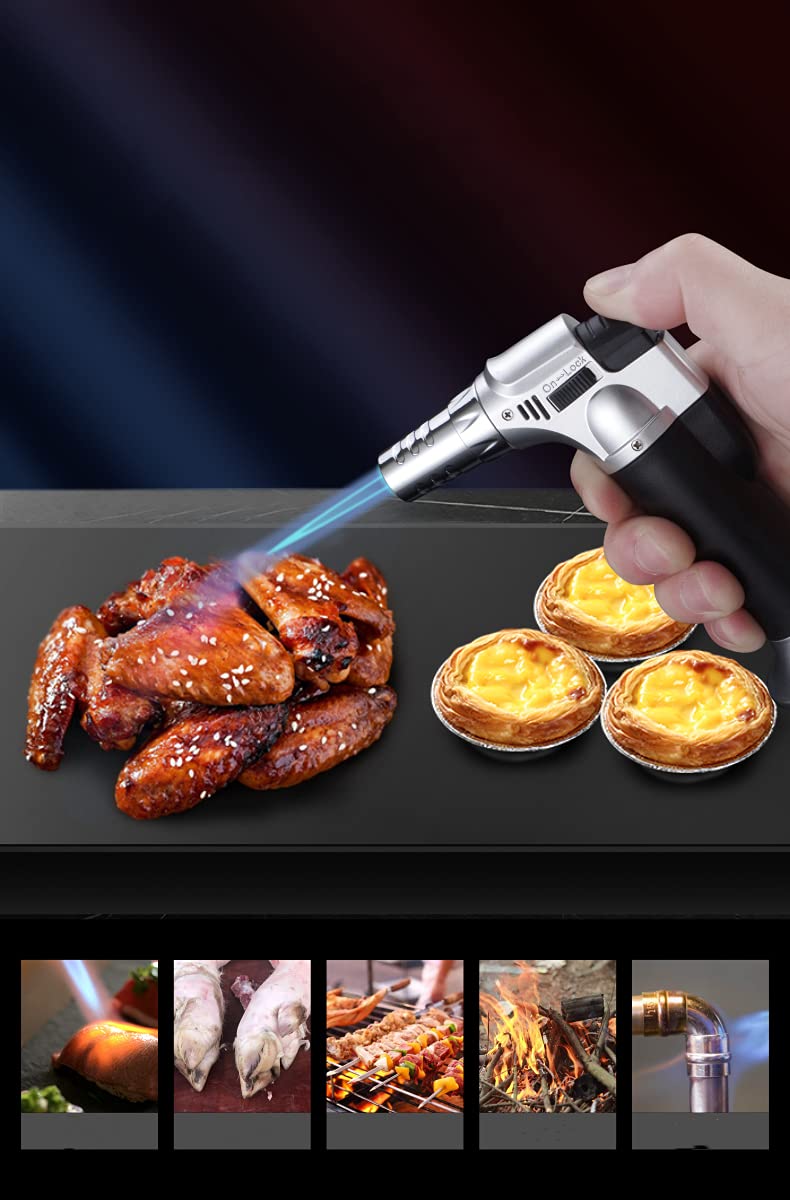 Hovico Butane Torch,Professional Culinary Blow Torch Lighter with Safety Lock,Refillable Kitchen Torch Lighter,for BBQ, Creme Brulee, Baking, Crafts (Butane Gas Not Included)