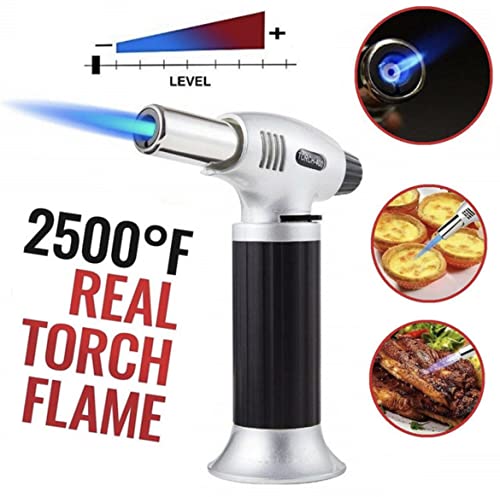 Torch, Refillable Kitchen Torch Lighter, Fit All Butane Tanks Blow Torch with Safety Lock and Adjustable Flame for Desserts, Creme Brulee, BBQ and Baking