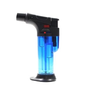kitchen butane blow torch lighter for cooking , refillable jet flame torch with base for free standing cooking food torch windproof for chefs fire log candle fireplace grilling (blue)