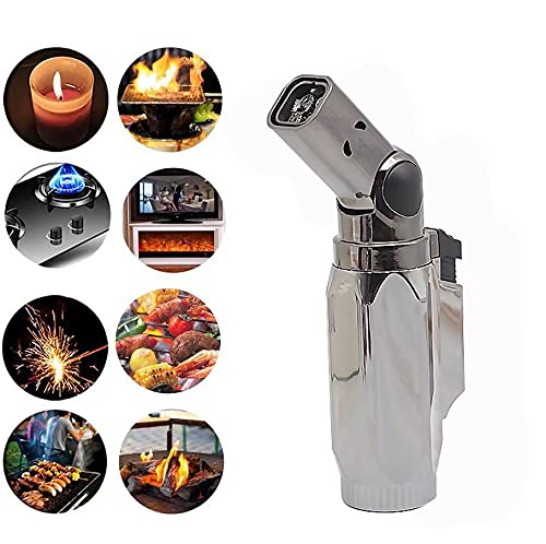 Butane Torch, Refillable Kitchen Cooking Blow Torch, 4 Jet Flame Lighter, Professional Adjustable Flame Mini Torch Lighter for Desserts, Soldering, BBQ and Baking (Butane Gas Not Included)