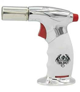 special blue diablo butane dual torch - 6inch - white/silver with stand