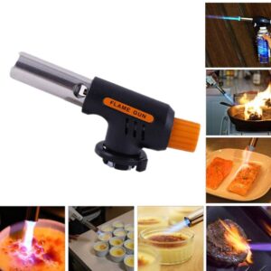 Culinary Torch Head for Cooking,Food Butane Blow Torch To Perfectly Sear Steak, Fish - Creme Brulee Torch with Finger Guard and Gas Gauge - Fuel Not Included (Black)