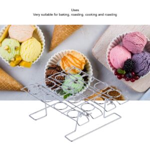 Cupcake Cones Baking Rack, 16-Hole Stainless Steel Ice Cream Cone Stand Holder Foldable Cake Decorating Pastry Tray Waffle Holder for Wedding Birthday