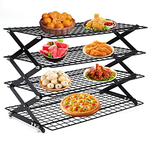 Cooling Rack, 4-Tier Upgraded Collapsible Cooling Rack Portable Foldable Camping Shelf Adjustable Stackable Roasting Cooking Drying Wire Cooling Rack for Cookies Cake Baking